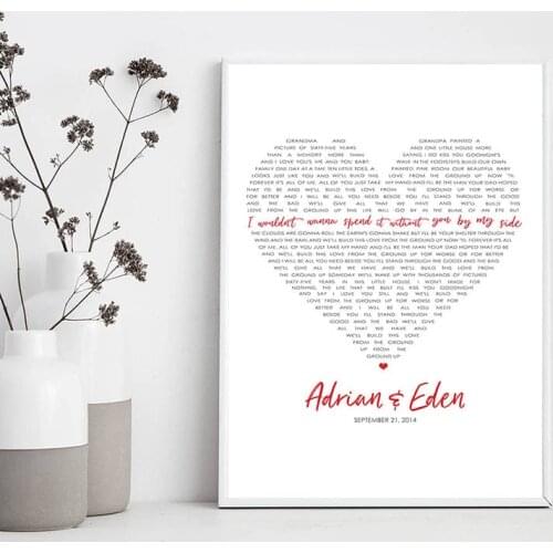 Custom Name Poster Couple Anniversary Wall Art Canvas Print Minimalist Heart Painting Decorative Picture Room Decor Gift for Her