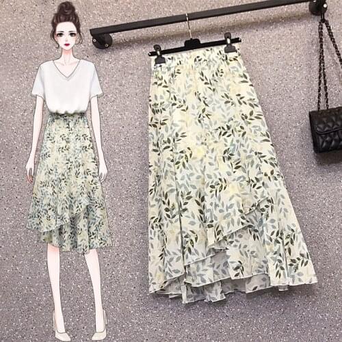 Chiffon Irregular Floral Midi Plus Size Oversized 5Xl Large Korean Fashion High-Waisted Summer WomenS Clothing Skirts 2021