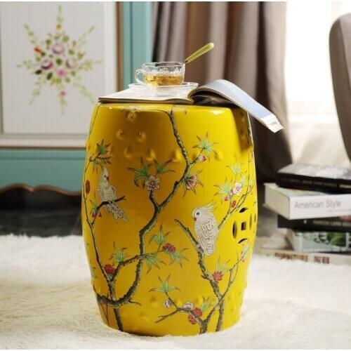 New Chinese Living Room Ceramic Drum stool flower and bird bathroom porcelain ceramic stool