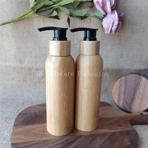 Whoelsale 120ml Biodegradable Natrural bamboo pump bottle plastic inner lotion bottles empty skincare cosmetic packaging
