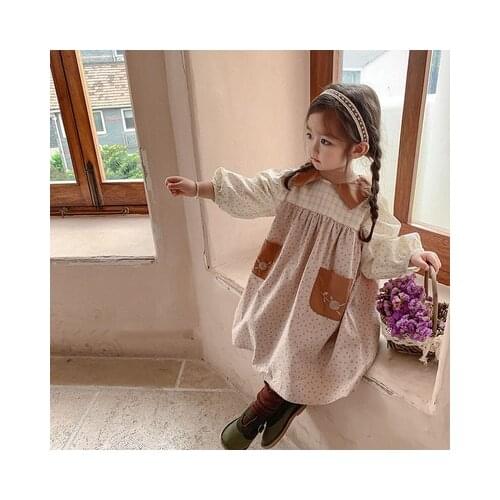 2021 Autumn New Kids Dress Embroidery Dress for Girl Long Sleeve Girls Clothes Baby Girls Autumn Dress