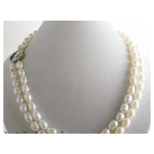 2strands 18'' 8mm rice white freshwater pearl necklac