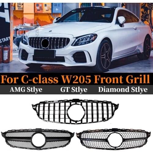 Front Grill For Mercedes Benz C Class W205 2014-2019 C180 C200 C260 C300 L GT AMG Diamond Style W205 Front Bumper Sport Grilles