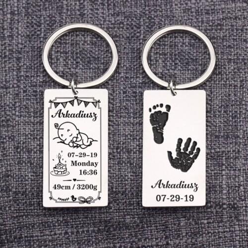 Custom Baby Stats Keychain Personalized Name Date of Birth Weight Time Height for Newborn Commemorate Keytag New Mom Dad Gift