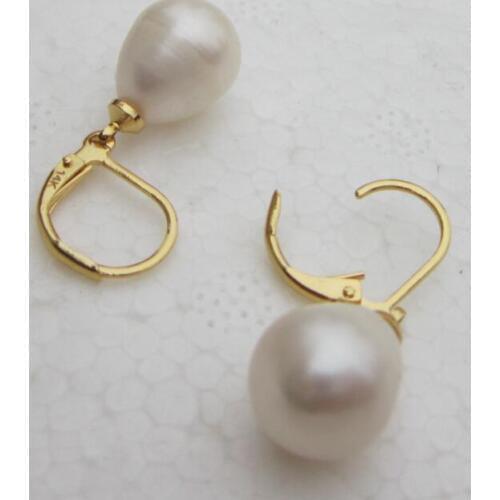 HOT Huge AAA+ 10-13mm white South Sea Pearl Earrings 14 Yellow Gold