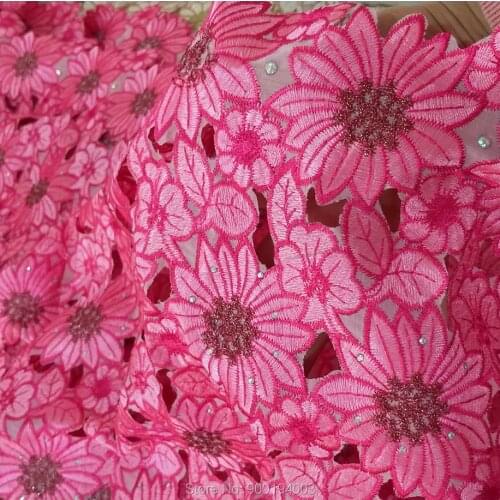 Pink High quality wedding lace handcut African swiss fabric lace with stones 5 Yards African embroidery Swiss Voile Lace-N88172