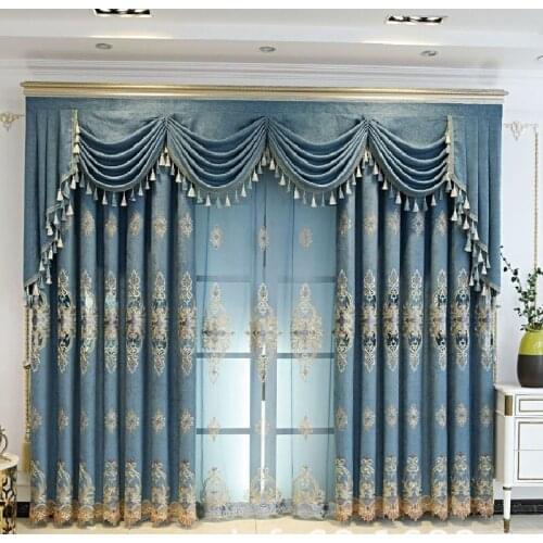 European-style Wealth Blossoms Curtains for Living Room Bedroom Villas Chenille Water-soluble Embroidered Curtains Tulle Custom