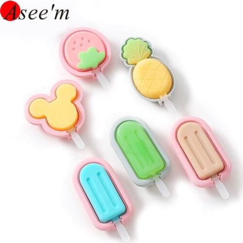 Pineapple Mouse Silicone Popsicle Molds Ice Cream Maker Pop Tray Reusable Cake Pop Mould Set with Lid Popsicle Kids