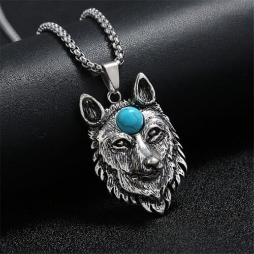 Tibetan Silver Eye of Devil Wolf Pendant Necklace Men Power Norse Viking Amulet Animal Head Necklaces For Women Jewelry Gifts