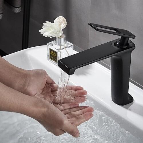 Tuqiu Black Basin Faucet Gold Bathroom Faucet Mixer Tap Wash basin Faucet Lavotory Faucet Hot and Cold Waterfall Faucet