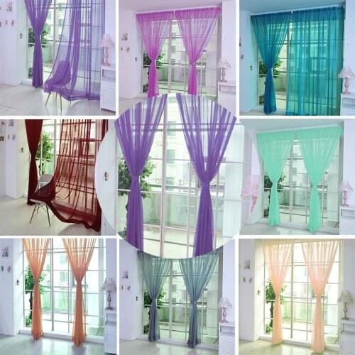 Height Pure Color Curtain Living Room Window Finished Tulle Sheer Voile Curtains For Bedroom Rideaux Voilage Drapes #50g