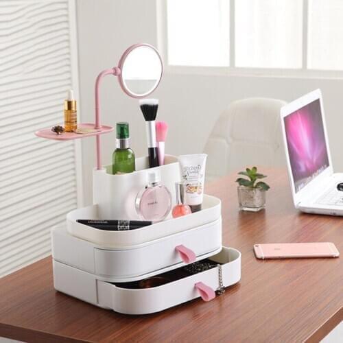 Drawer desktop makeup storage box can be rotated with makeup mirror makeup box skin care product storage box jewelry organizer