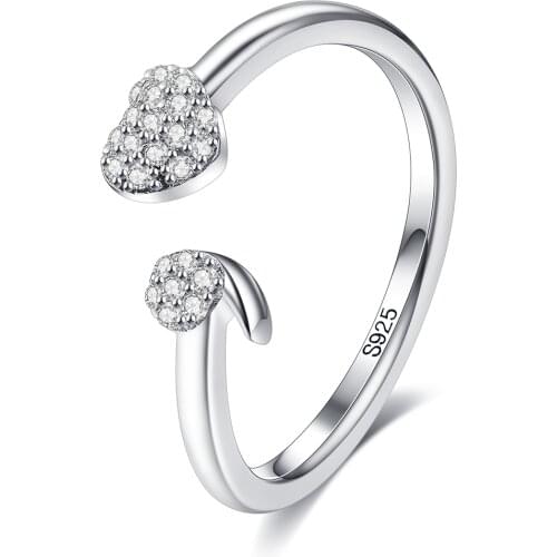 ZEMIOR S925 Sterling Silver Rings Creative Design Love Heart Shaped Ring For Women Shiny Cubic Zirconia Fashion Jewelry Gift