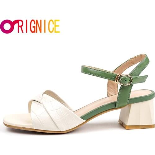 Orignice Fashion Square High Heel Peep Toe Womens Sandals 2021 Summer New Pleated Ankle Buckle Strap Casual Simple Rome Shoes