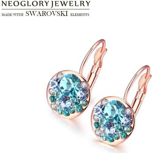 Neoglory Czech Rhinestone Rose Gold Color Drop Earrings Round Ball Vintage Colorful Blue Style For Women Brincos Bijoux Gifts