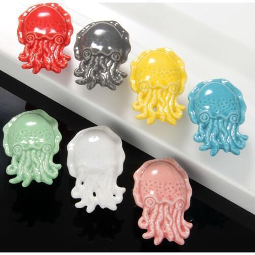 1Pc octopus shape Ceramic Knob Furniture Handles Wardrobe Door Pull Drawer Kitchen Cupboard Cabinet 53mm Home Decor screws