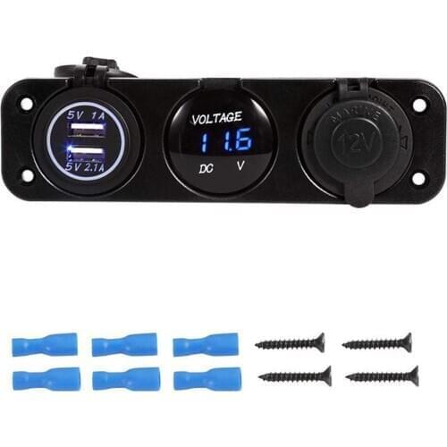 12V Dual USB Charger Power Socket & Blue LED Voltmeter Switch Panel For Vehicle Motorcycle ATV Boat Car Marine UTV Camper Travel