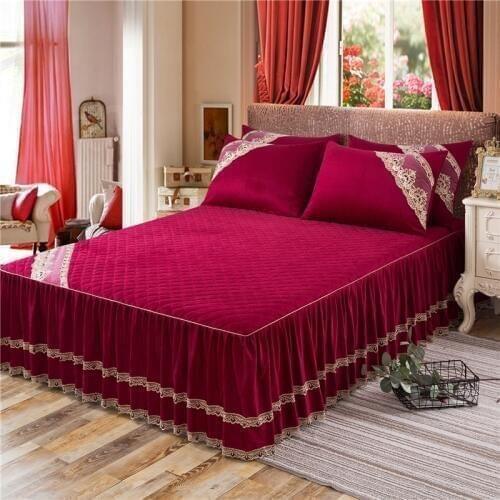 2/3 parts fleece warm bedskirt bed cover blue gray bed spread set mattress cover pillowcase bed set queen king size