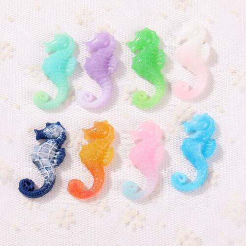 20pcs 19*42mm Resin Cabochons Gradient Sea Horse Diy Scrapbook Embellishmen Crafts Flatback Accessories for Headwear