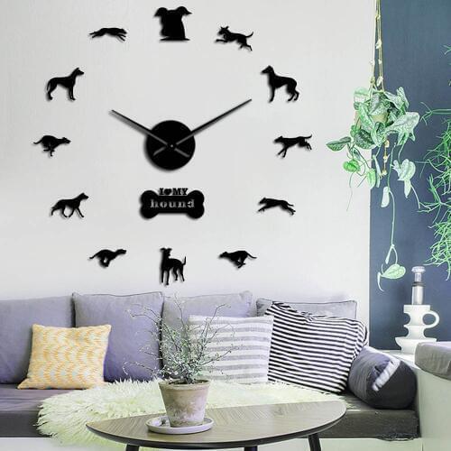 3D Greyhound Adoption Whippet DIY Giant Silent Wall Clock Greyhound Home Decor Dog Breed Exclusive Wall Watch Dog Lovers Gift