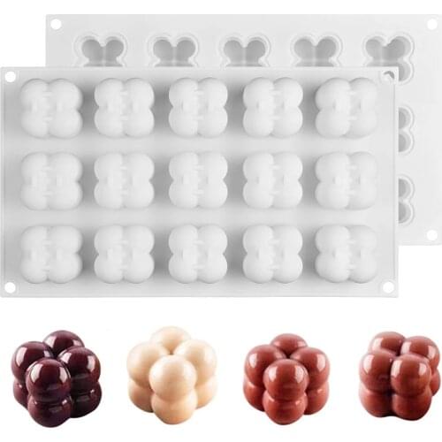 6/15 Cavities Mini 3D Cube Baking Mousse Cake Mold Silicone Square Bubble Dessert Molds Kitchen Bakeware Candle Plaster Mould