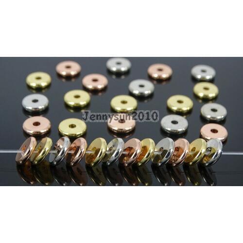 6mm Solid Metal Round Rondelle Slice Bracelet Necklace Connector Spacer Charm Beads Silver Gold Rose Gold 500Pcs/Pack