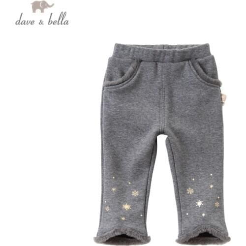 DBJ16012 dave bella winter baby girls fashion cartoon pants children full length kids pants infant toddler trousers