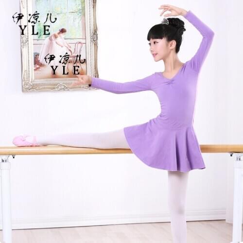 Long Sleeve Childrens Ballet Dance Costume Girls Pure Cotton Bowknot Ballet Dance Dress Autumn Openable Crotch Dress Wear