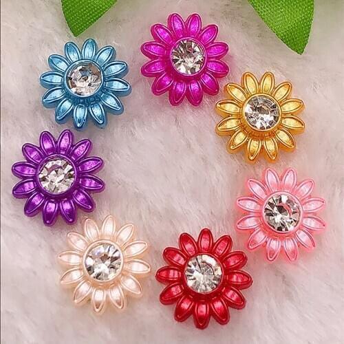 DIY 20pcs mix 19mm AB Resin 3d flower Flatback Rhinestone Wedding buttons crafts