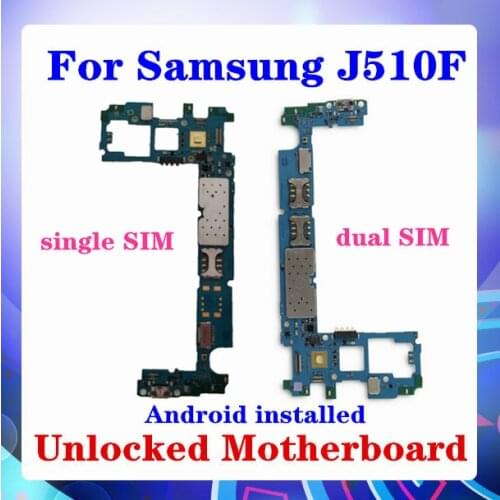 For Samsung Galaxy J5 J510F Motherboard Single/dual SIM With Chip For Samsung J510F J510FN Motherboard Android Install