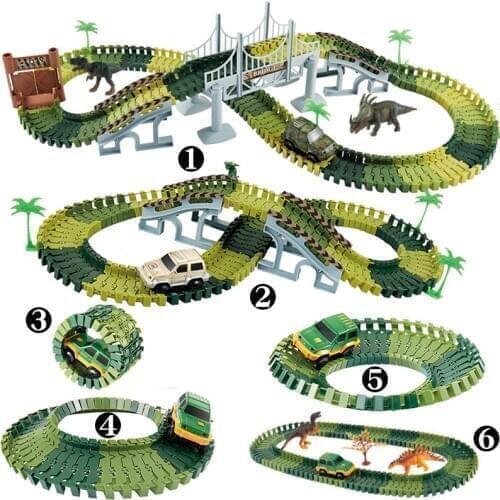 Track Racing Track Toy Set Dinosaur Railway Toy Car Educational Bend Flexible Race Track Flash Light Car Toys For Children Boys