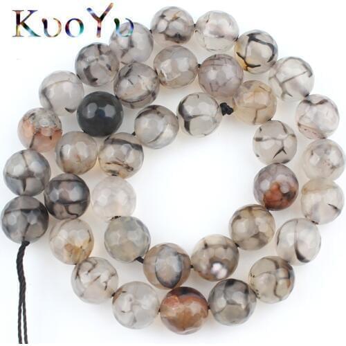Faceted Black Dragon Vein Agates Onyx Natural Stone Loose Spacer Beads For Jewelry Making DIY Bracelet Necklace 15" 4/6/8/10mm