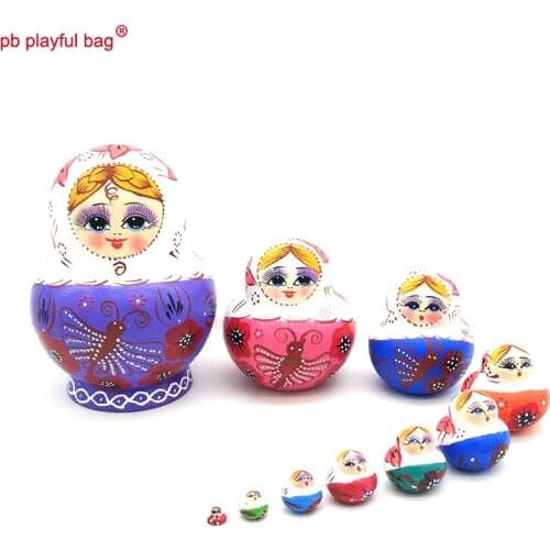 PB Playful bag Ten layers Purple Butterfly Russian dolls wooden DIY toy set crafts home creative novelty decorations HG88