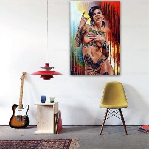 Hip-hop Tattoo Women Canvas Painting Hip Hop Sexy Nude Naked Girl Posters Prints Living Room Home Decor Wall Picture Art Cuadros