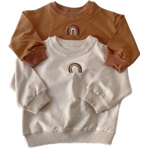 2021 Korean Style Autumn Spring Kids Jumpers Baby Boys Girls Sweatshirt Rainbow Design Children Pull Over