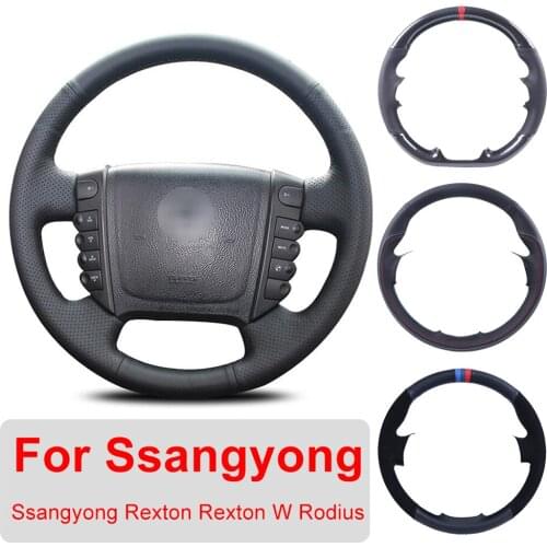 DIY Leather Car Steering Wheel Cover For Ssangyong Rexton Rexton W Rodius Auto Interior Customized Steering Wheel Wrap
