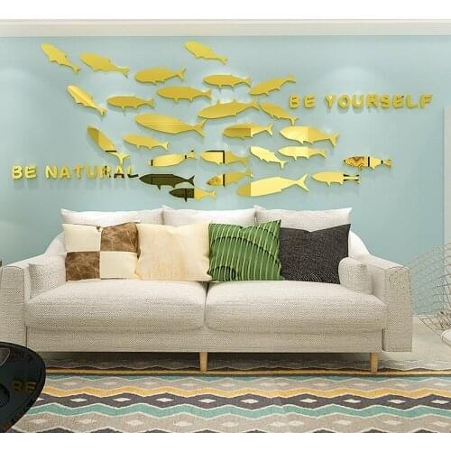 WS137 Creative acrylic 3d wall sticker painting room bedroom warm mirror lovely fish self-adhesive sofa background wall