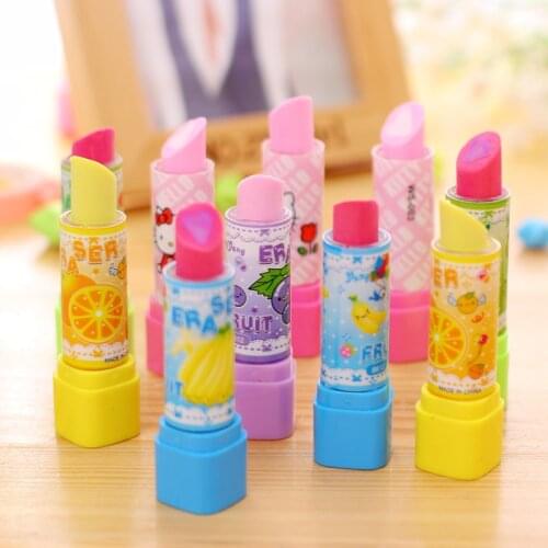 Lipstick Shape Eraser for Kids Cartoon Cute Student Kawaii Eraser Cute School Supplies Stationery