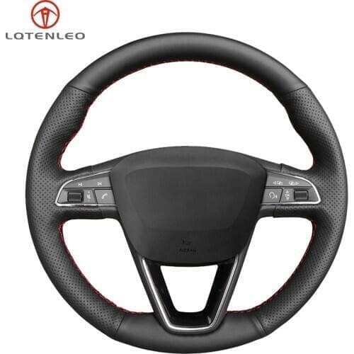 LQTENLEO Black Artificial Leather Car Steering Wheel Cover For Seat Leon 5F Mk3 2013-2019 Ibiza 6J Tarraco Arona Ateca Alhambra