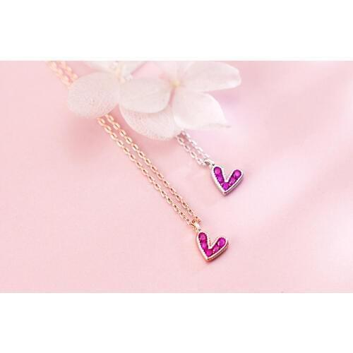 MloveAcc Real 925 Sterling Silver Necklaces & Pendant Rose Gold Purple Heart Cubic Zircon for Girls Lady Women Necklace Chain