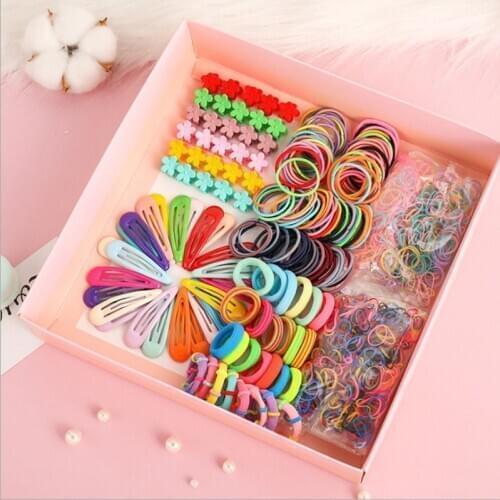 220/270/565/730pcs Hair Clip Set Cute Hair Accessories Girls Multicolor Headwear Hairpins Hair Band Elastic Headdress Gift