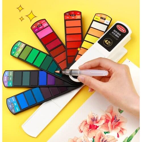 New 18/24/36/42 Colors Watercolor Paint Set With Water Brush Pen Palette Foldable Travel Solid Water Color Painting Art Supplies