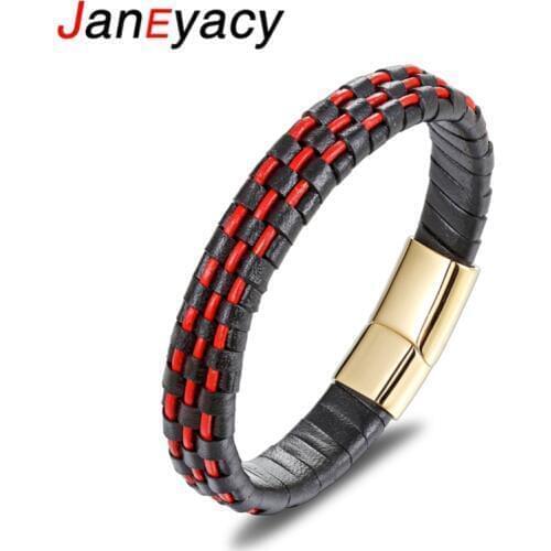 2018 New Mens Jewelry Black Braided Geunine Leather Bracelet Pulseras Stainless steel Magnetic Buckle Fashion Bangles 19/21cm