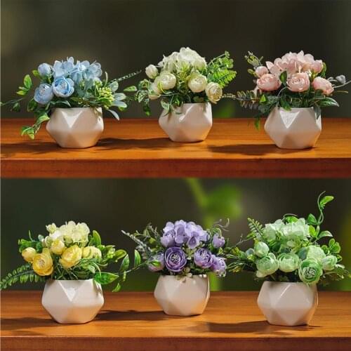 2021 New Artificial Flower Arrangement Vase Desk Realistic Fake Bouquet Potted Plant For Wedding Window Home Garden Decoration