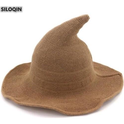 SILOQIN New Wizard Cap Female Halloween Personality Knitting Trend Shading Sun Protection Sombrero Brand Fishermans Hat 2021