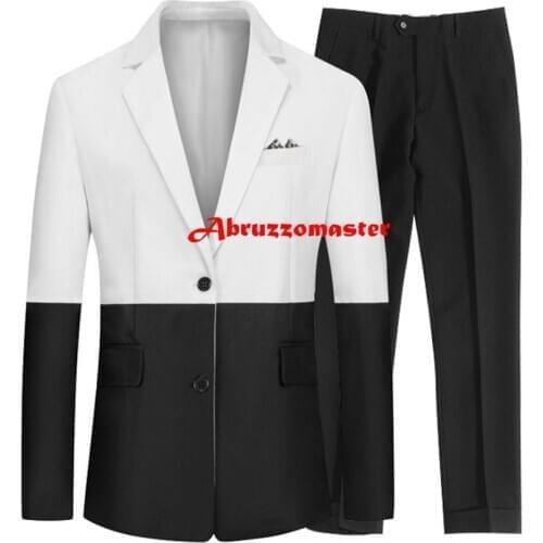 New Dinner Suit Black And White Wedding Suit Spell Color Man Suit Bespoke Suit Single Breasted Groom Tuxedos (Jacket +pants)