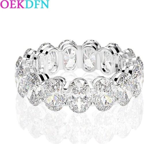 OEKDFN 100% 925 Sterling Silver Rings Oval Created Moissanite Gemstone Engagement Party Cluster Rings Wedding Band Fine Jewelry
