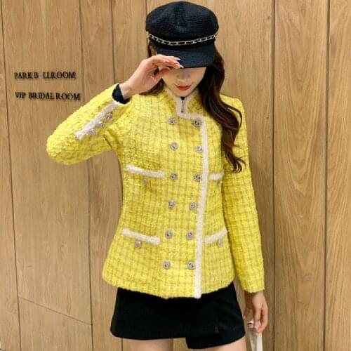 Autumn Winter Tweed Jacket 2021 New Fashion Vintage Long Sleeve Stand Collar Double-Breasted Casual Woolen Outerwear