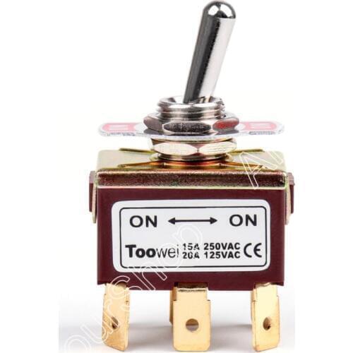 Areyourshop Toggle Switch 2 Terminal 6Pin ON-ON 15A 250V Toggle Switch Boot DPDT Industrial Grade 1P