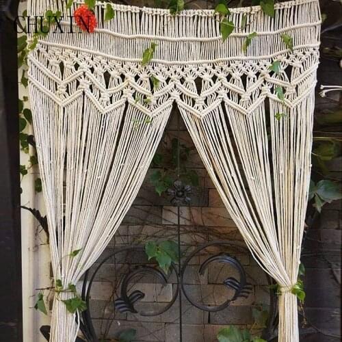 Handmade Woven Macrame Cotton LineTapestry Bohemian Wall Hanging Curtain Wedding Background Decorate Home Blind Window Pendants
